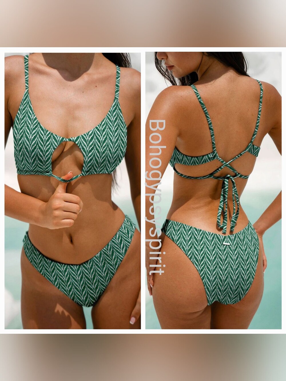 $87 Berlook Green Geometric Cut Out Bikini Set